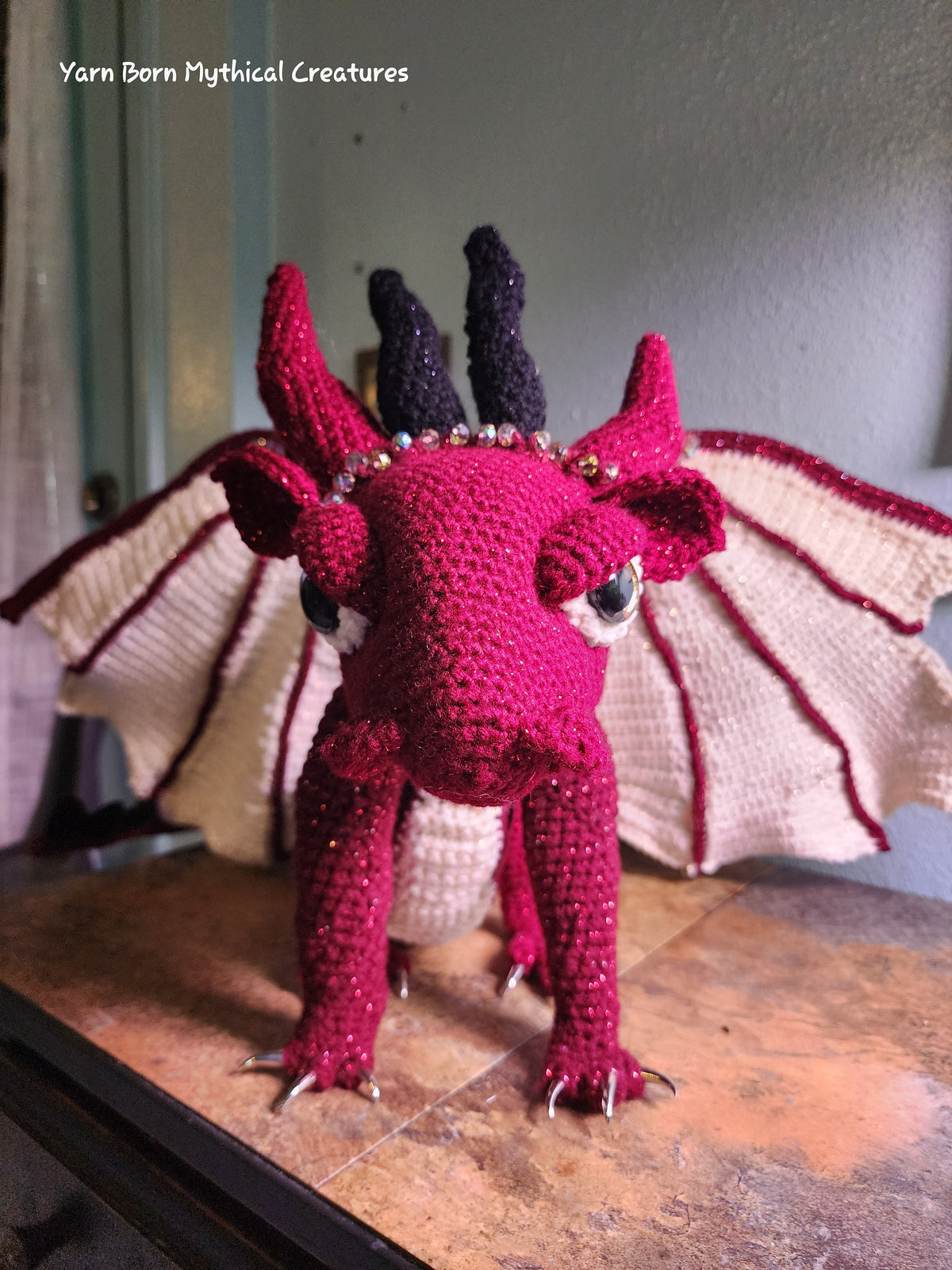 Handmade Crocheted Custom Room Decor Dragon--Red Dragon Sentinel