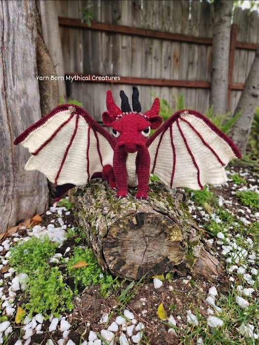 Handmade Crocheted Custom Room Decor Dragon--Red Dragon Sentinel